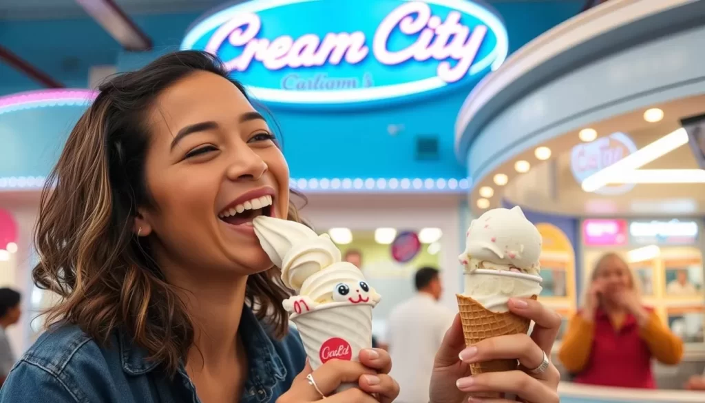Image of a customer enjoying a scoop of ice cream at Cream City.