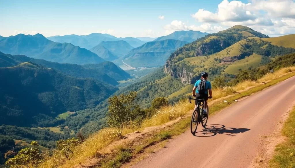 Image of a cyclist riding through Moshi's scenic landscapes