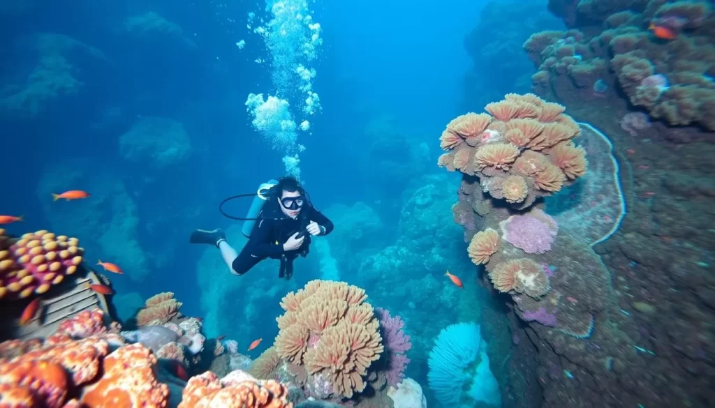 Image of a diver at the Big Mount (Tokong Laut) dive site