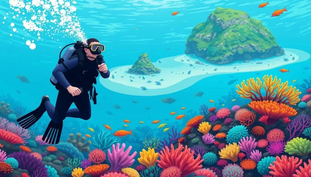 Image of a diver exploring the vibrant coral reefs around Redang Island