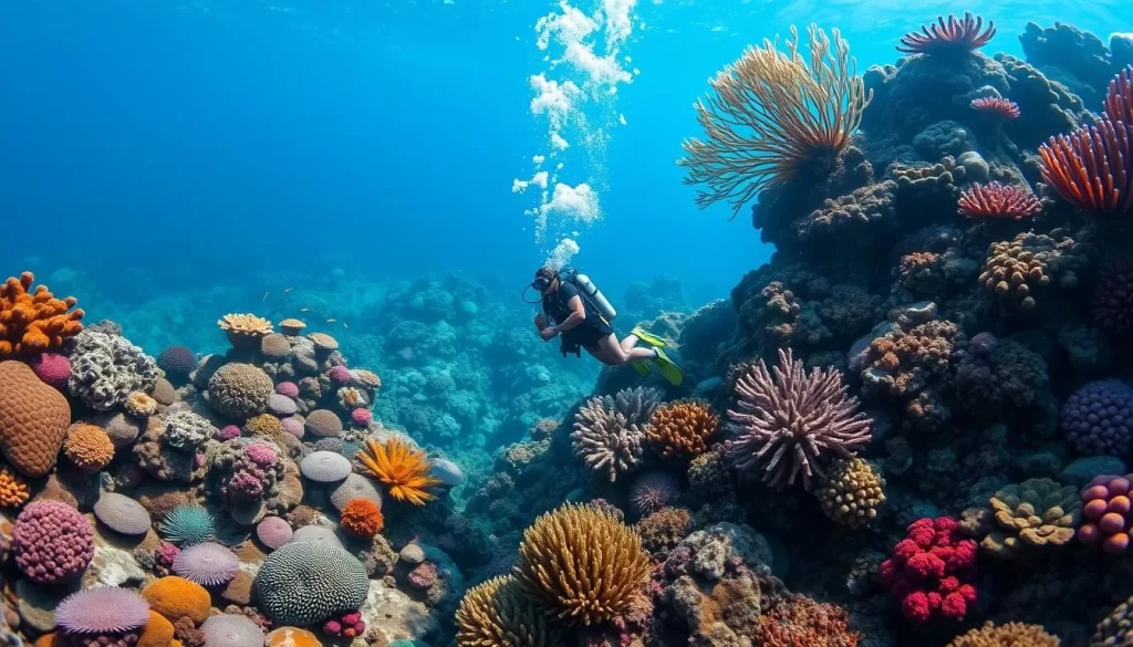 Image of a diver exploring the vibrant coral reefs of the Perhentian Islands