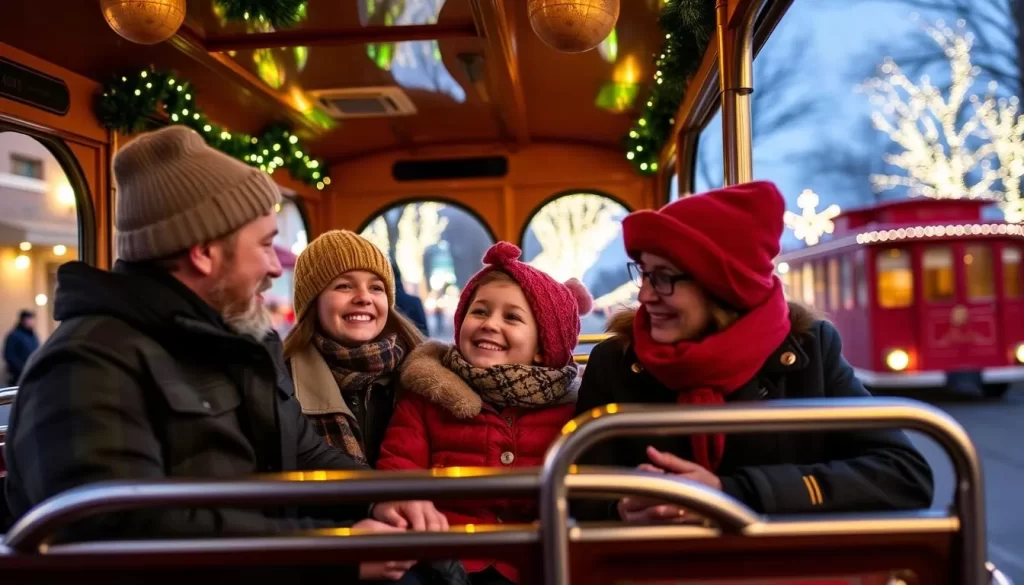 Image of a family enjoying the Holiday Light Tours on the Cheyenne Street Railway Trolley during Old West Holiday