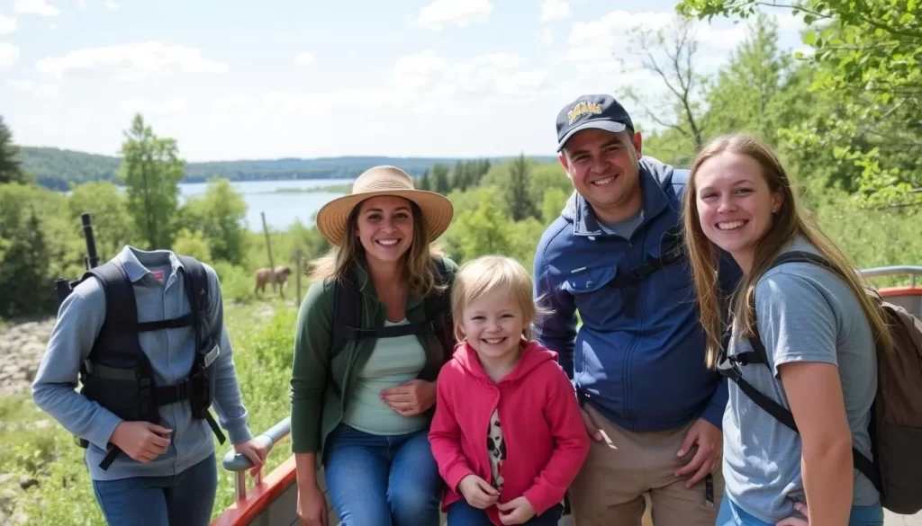 Image of a family participating in a guided nature tour around Lake Hubert