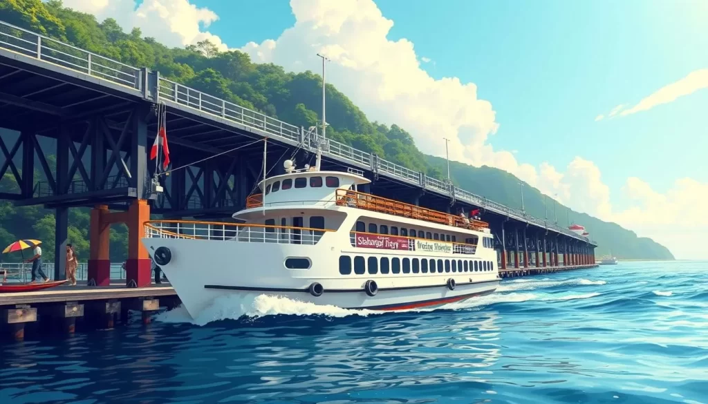 Image of a ferry departing from Shahbandar Jetty or Merang Jetty