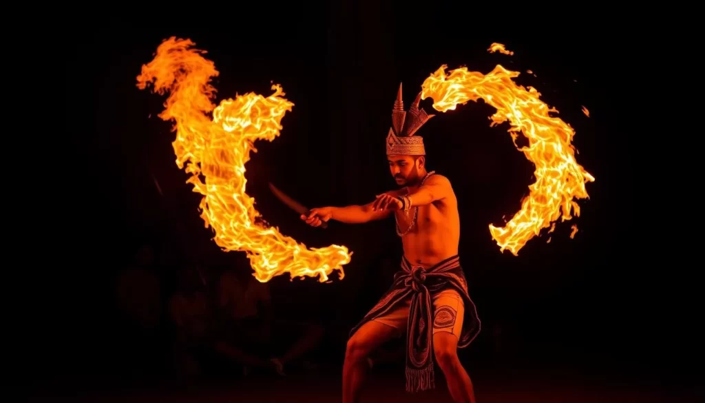 Image of a fire knife dancer performing at the International Siva Afi Competition