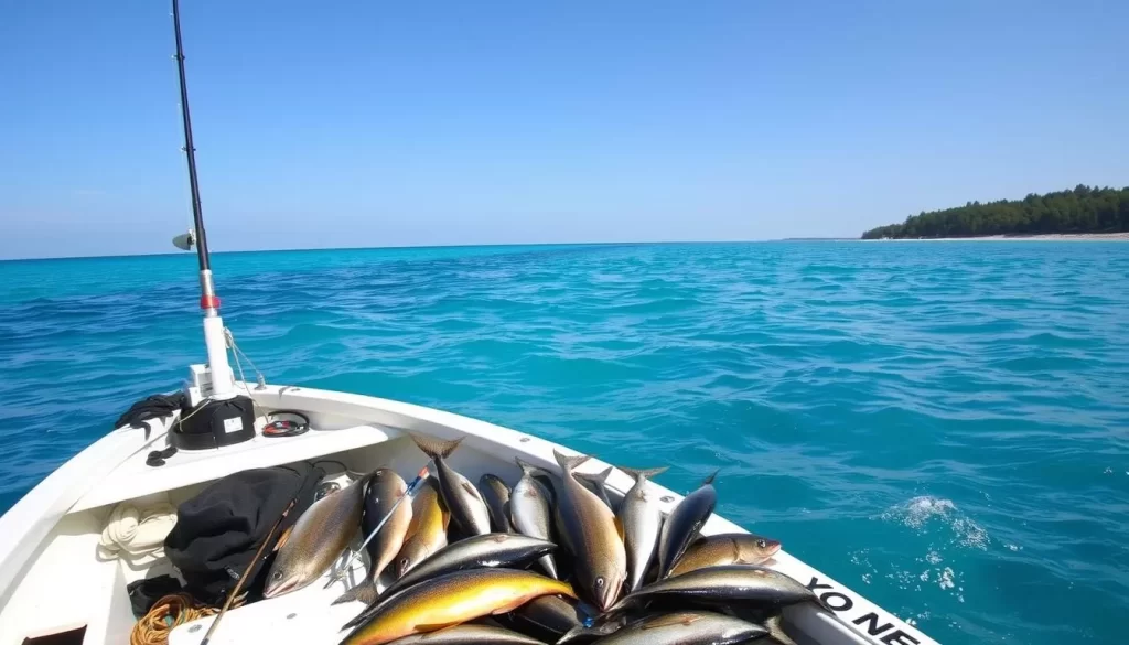 Image of a fishing boat on Lake Huron with a catch of the day