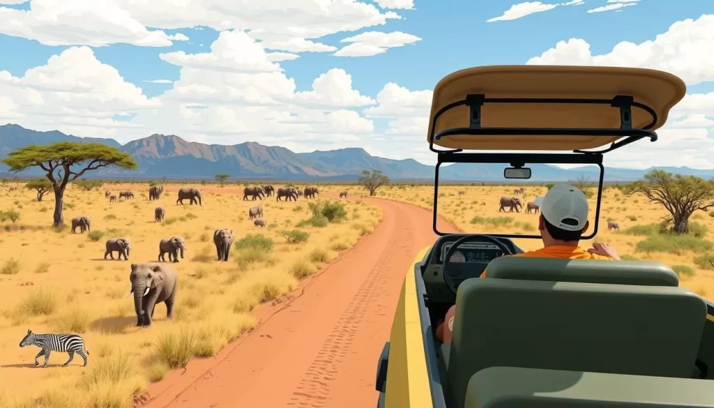 Image of a game drive in Ruaha National Park, Tanzania, showcasing diverse wildlife and landscapes.