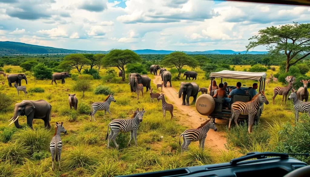 Image of a game drive in Saadani National Park, showcasing diverse wildlife in their natural habitat.