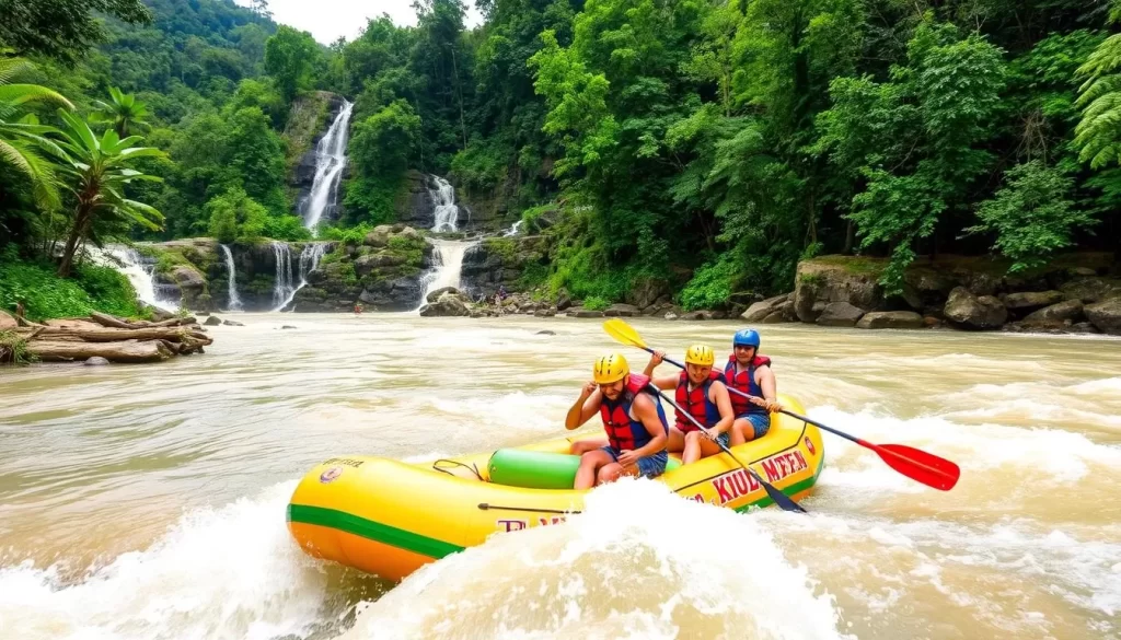 Image of a group of people white water rafting on the Kiulu River