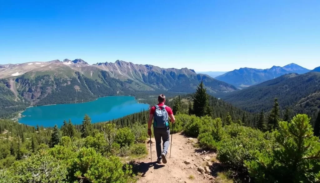 Image of a hiker approaching Laguna Esmeralda