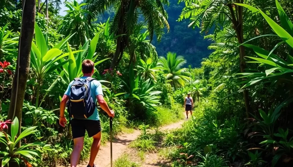 Image of a hiker on Rawa Island's jungle trail