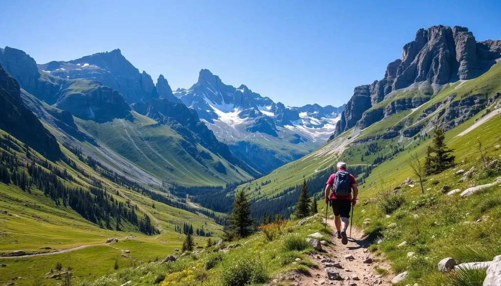 Image of a hiker on a mountain trail in Kazakhstan