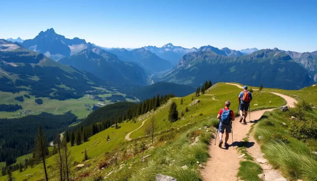 Image of a hiker on a trail in the Styrian Alps.