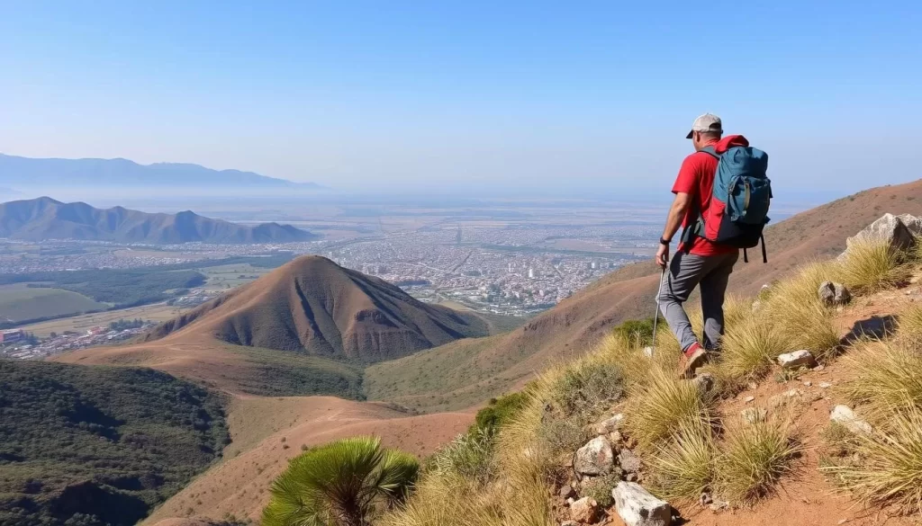 Image of a hiker on the hills around Lodwar with a view of the town