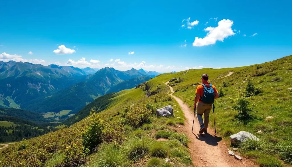 Image of a hiker on the trails around Planken, Liechtenstein