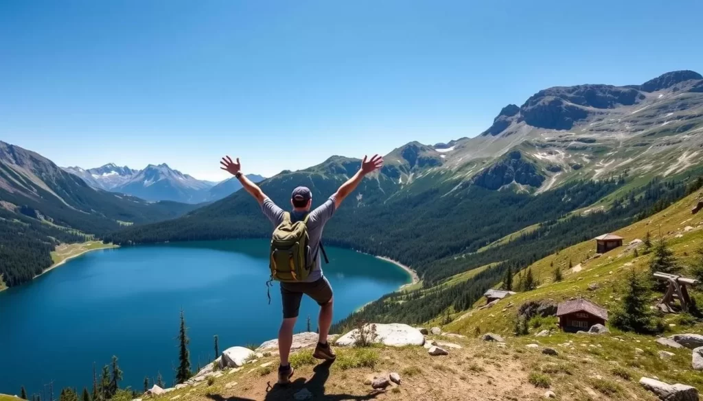 Image of a hiker reaching the Morskie Oko lake in Tatra National Park