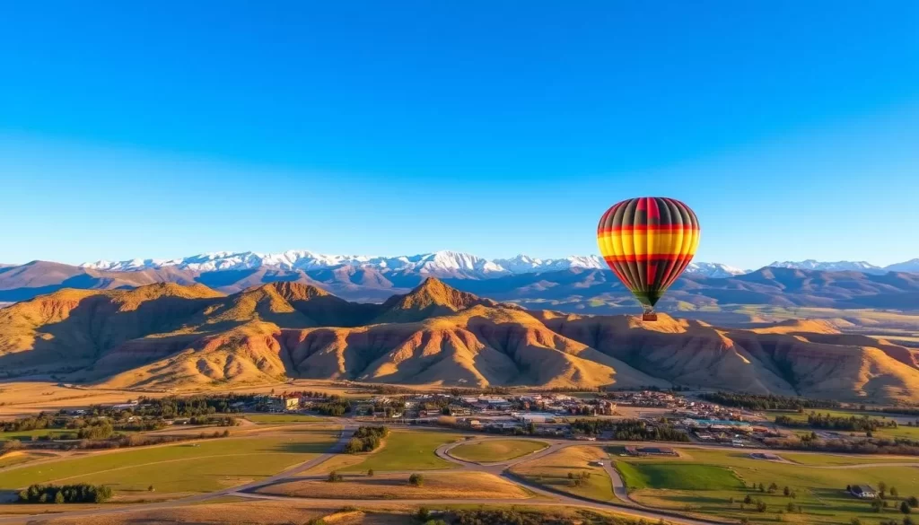 Image of a hot air balloon flying over the mountains of Park City