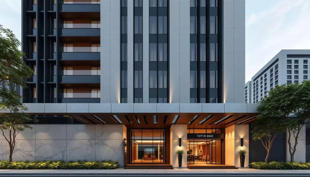 Image of a hotel in Central Jakarta with a modern design and a welcoming entrance.