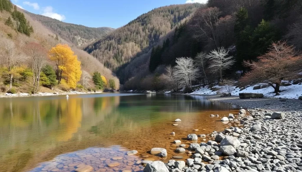Image of a lake, river, or hot spring in Niigata, highlighting its year-round appeal