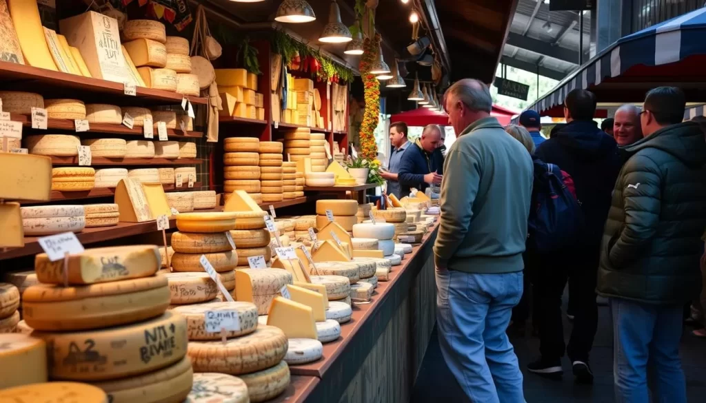 Image of a local market in Dornbirn selling mountain cheese