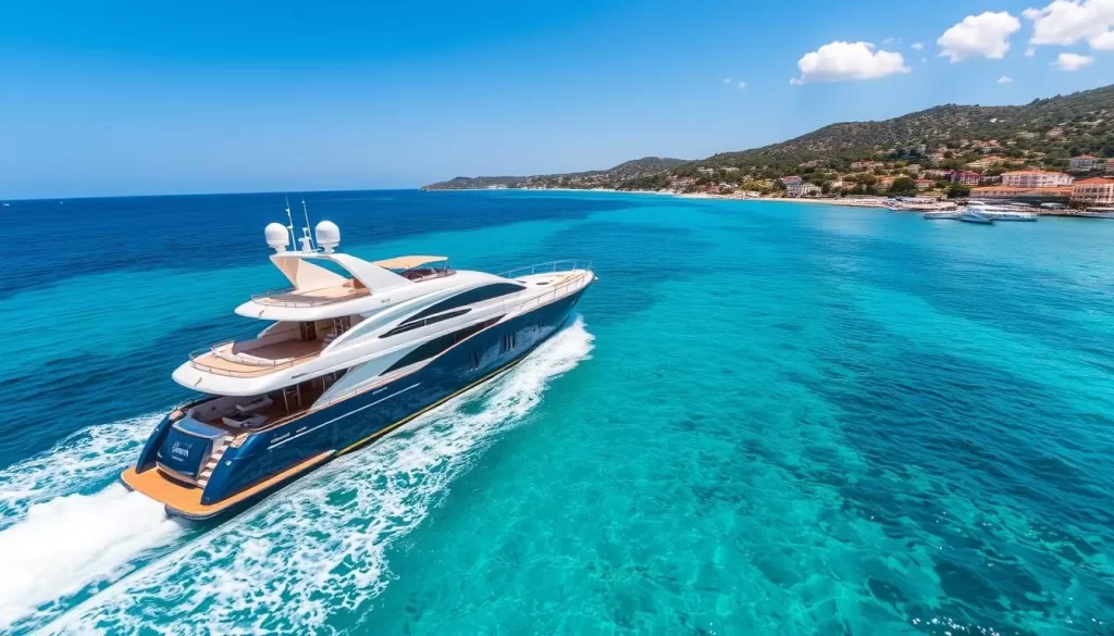 Image of a luxurious yacht sailing through the turquoise waters of Bodrum