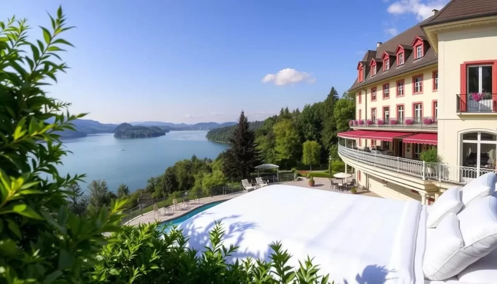 Image of a luxury lakeside hotel in Velden am Worthersee