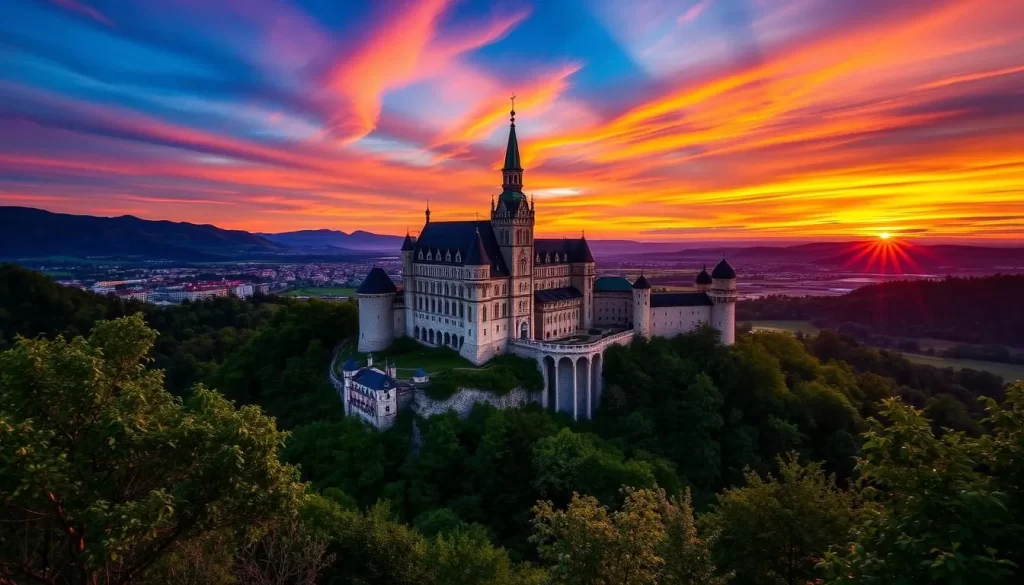 Image of a majestic Burgenland castle at sunset