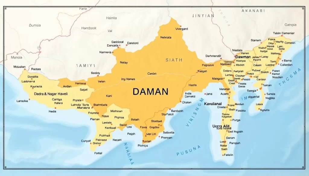 Image of a map highlighting Daman, Dadra & Nagar Haveli, and Daman & Diu