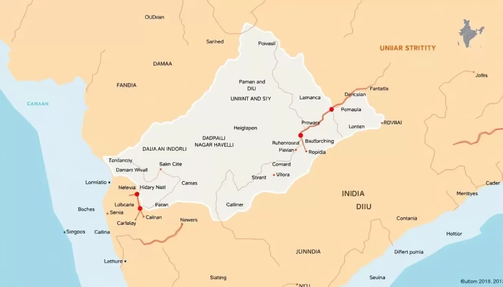 Image of a map highlighting the Union Territory of Dadra and Nagar Haveli and Daman and Diu