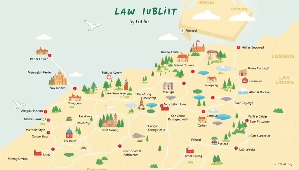 Image of a map showing day trip destinations from Lublin