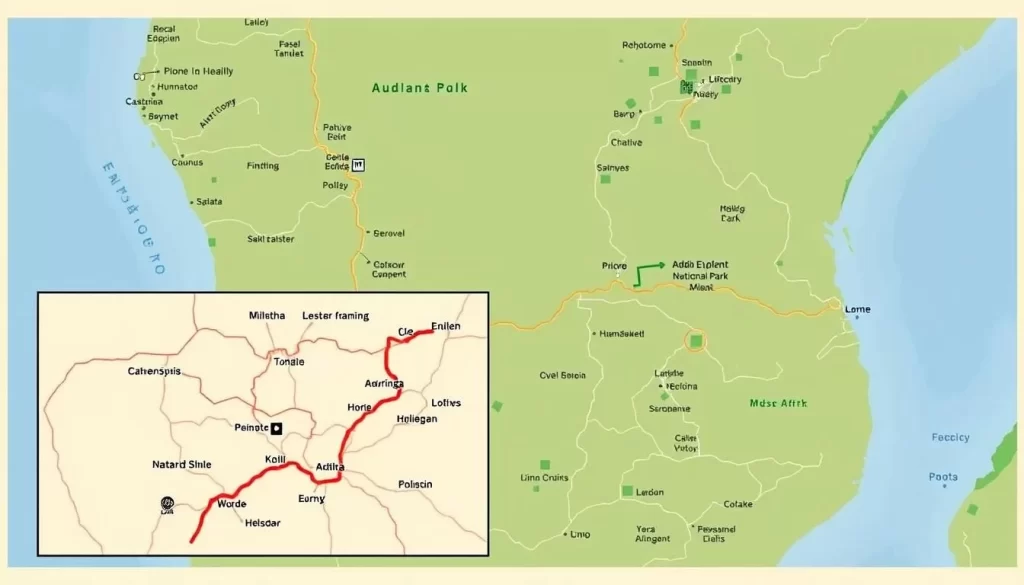 Image of a map showing directions to Addo Elephant National Park