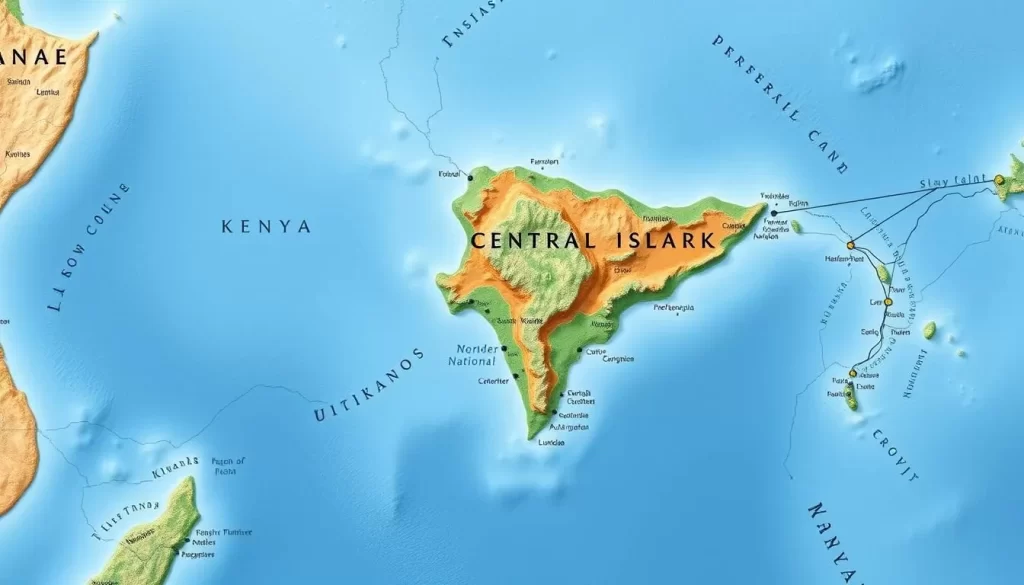 Image of a map showing the location of Central Island National Park in Lake Turkana, Kenya