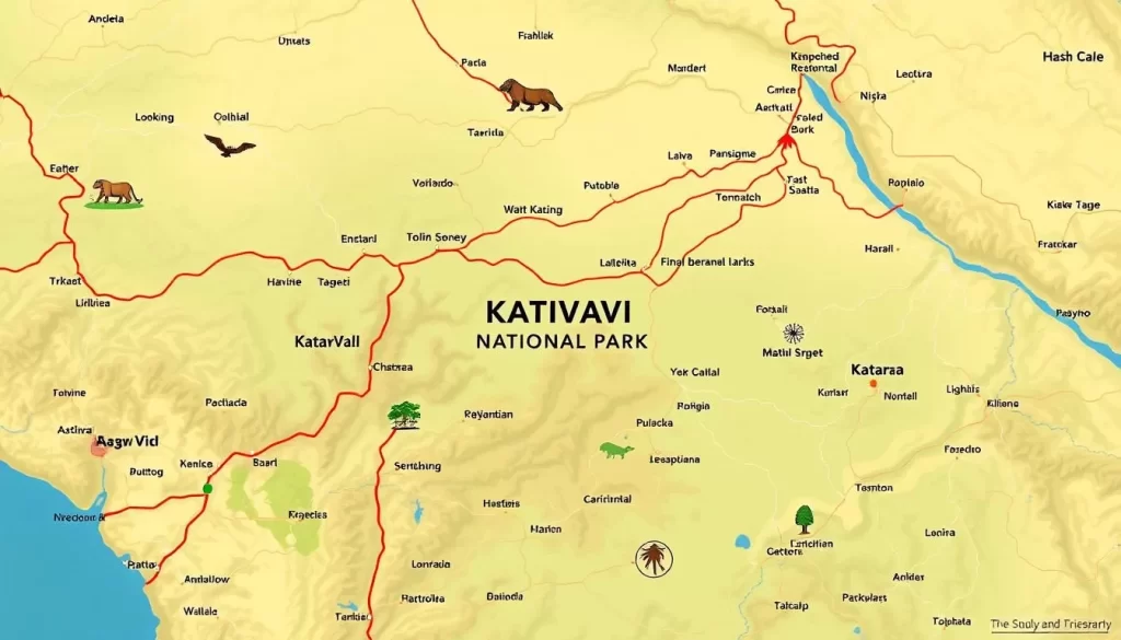 Image of a map showing the location of Katavi National Park and various transportation routes