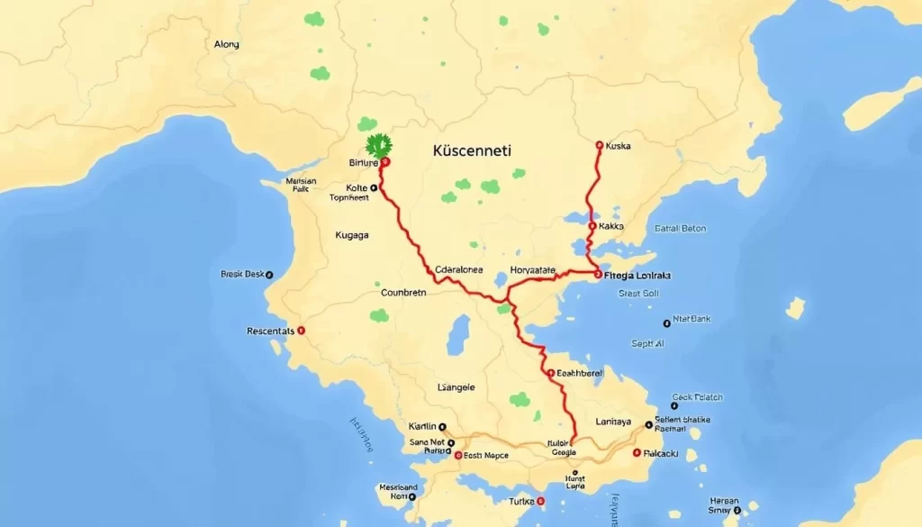 Image of a map showing the route to Kuşcenneti Milli Parkı