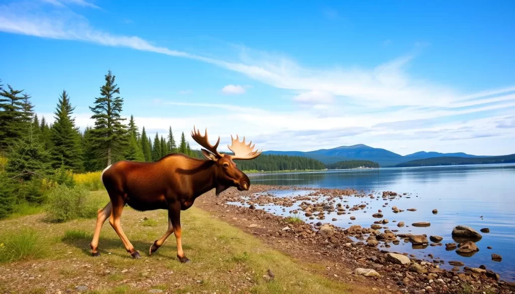 Image of a moose in its natural habitat near Moosehead Lake