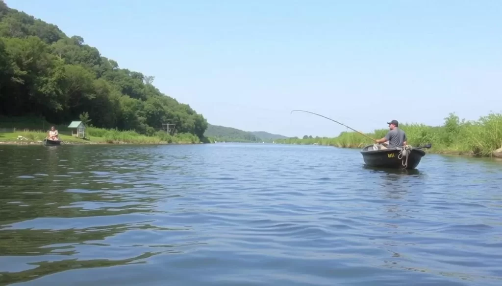 Image of a person fishing from a boat on the Kamongou River.