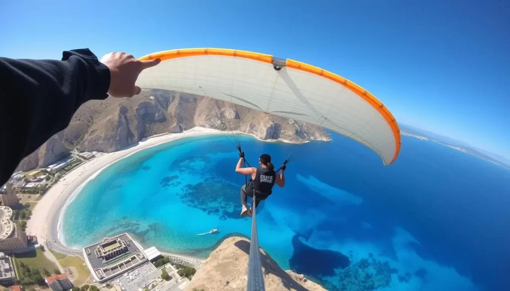 Image of a person paragliding over Side, Turkey