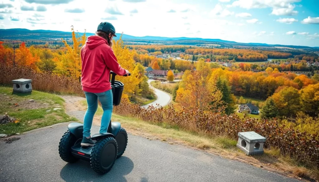 Image of a person riding a Segway through a scenic area in Winston-Salem