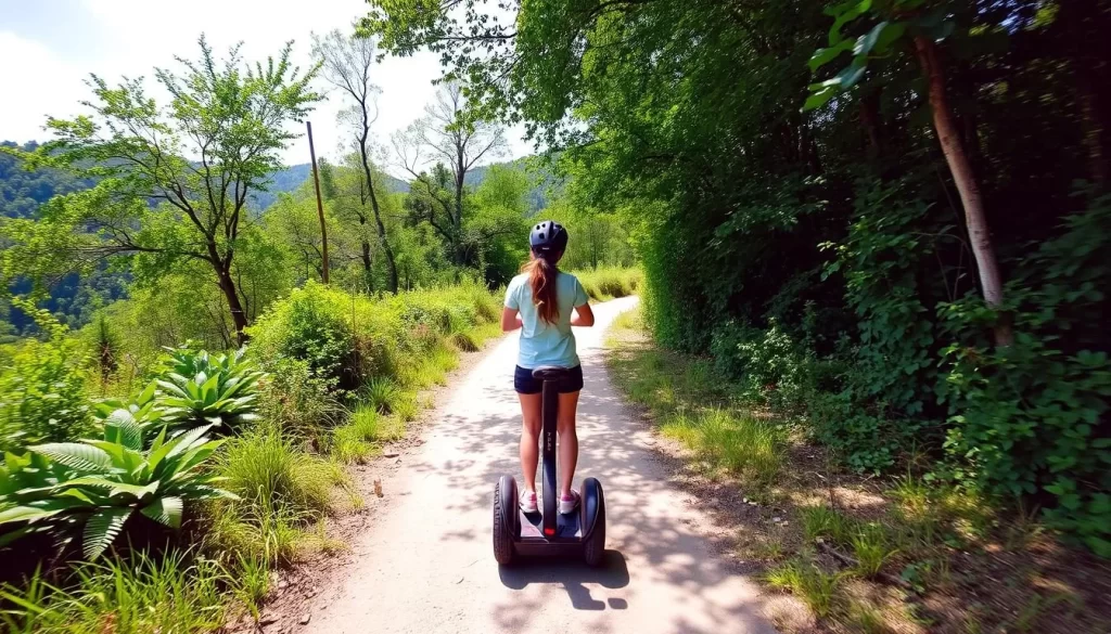 Image of a person riding a Segway through a trail