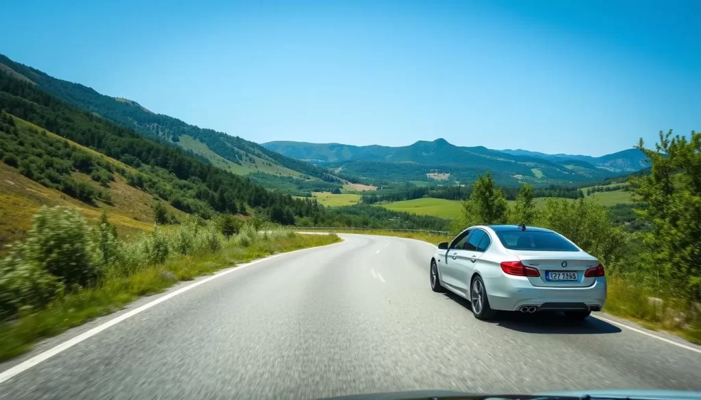 Image of a private car driving through a scenic route