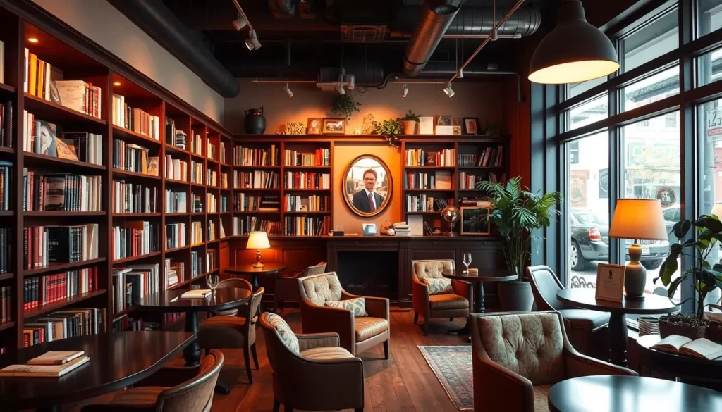 Image of a quaint coffee shop in downtown Huntington with a cozy reading nook.