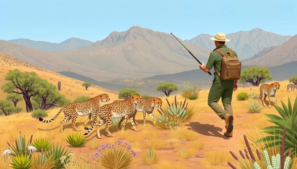 Image of a ranger tracking cheetahs on foot in Mountain Zebra National Park