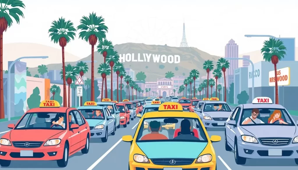 Image of a ride-sharing or taxi service in Los Angeles