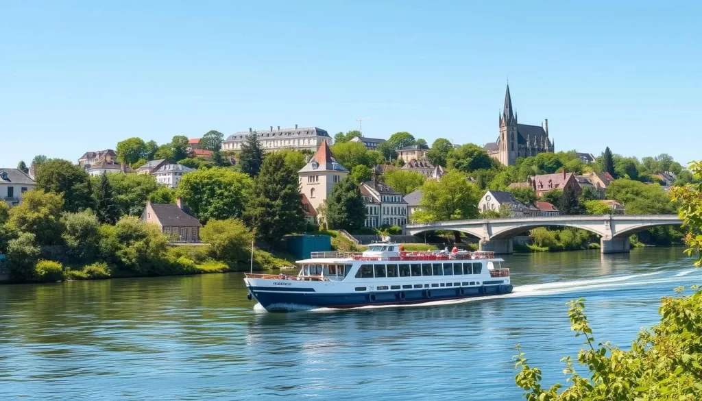 Image of a river cruise boat on the Sambre River in Namur