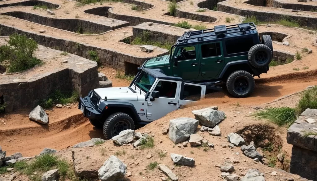 Image of a rugged 4x4 vehicle navigating through The Maze's challenging terrain