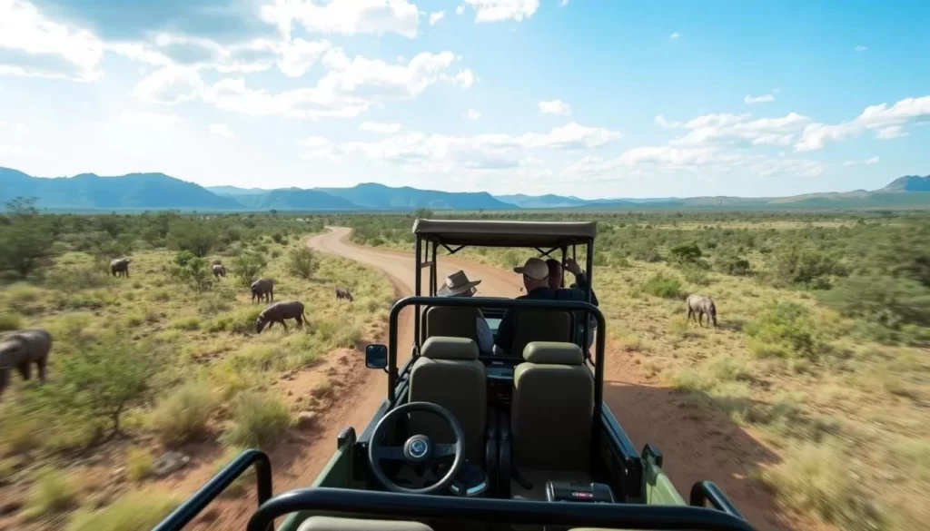 Image of a safari vehicle during a game drive in Madikwe Game Reserve