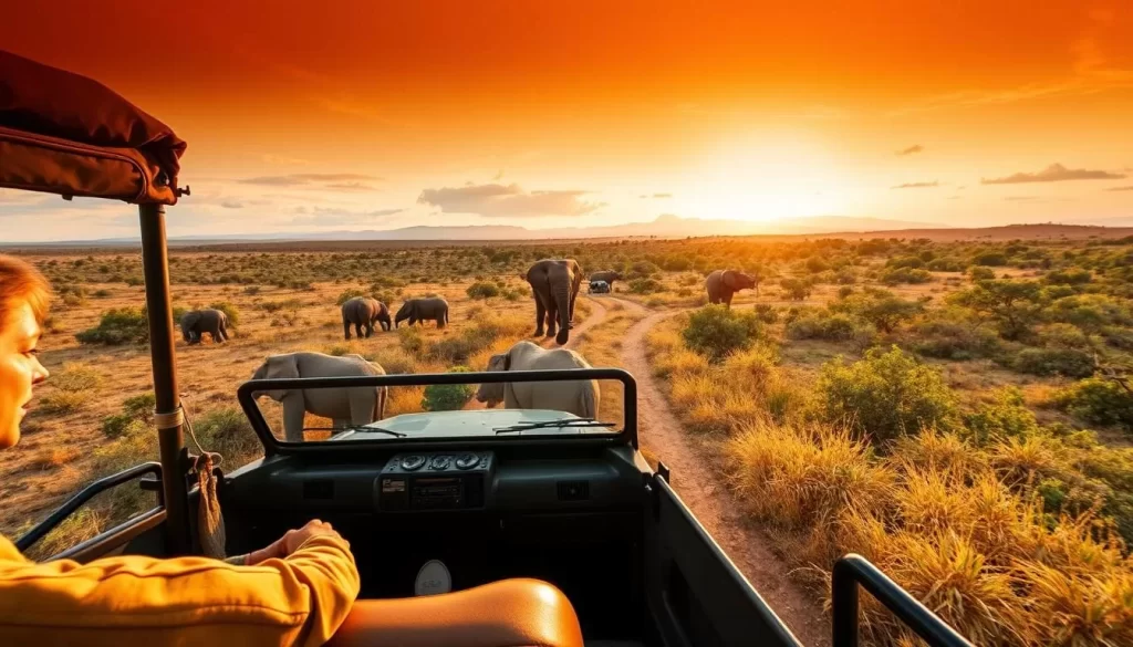 Image of a safari vehicle in Nyerere National Park during a game drive
