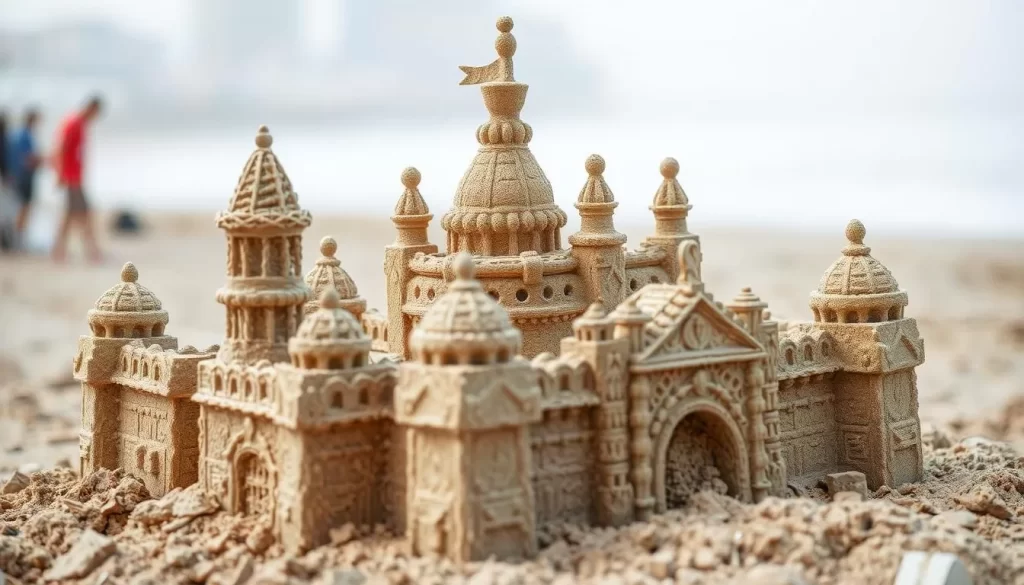 Image of a sand castle built with intricate details