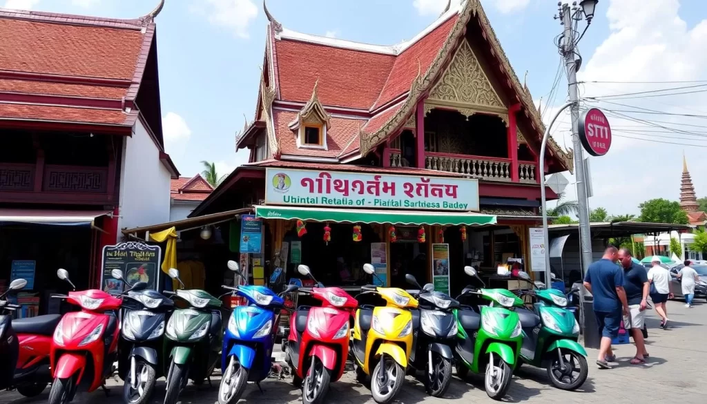 Image of a scooter rental shop near Ayutthaya historical park