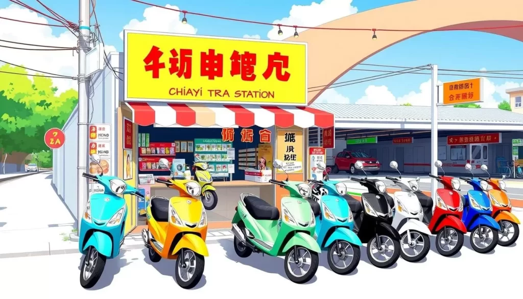 Image of a scooter rental shop near Chiayi TRA Station